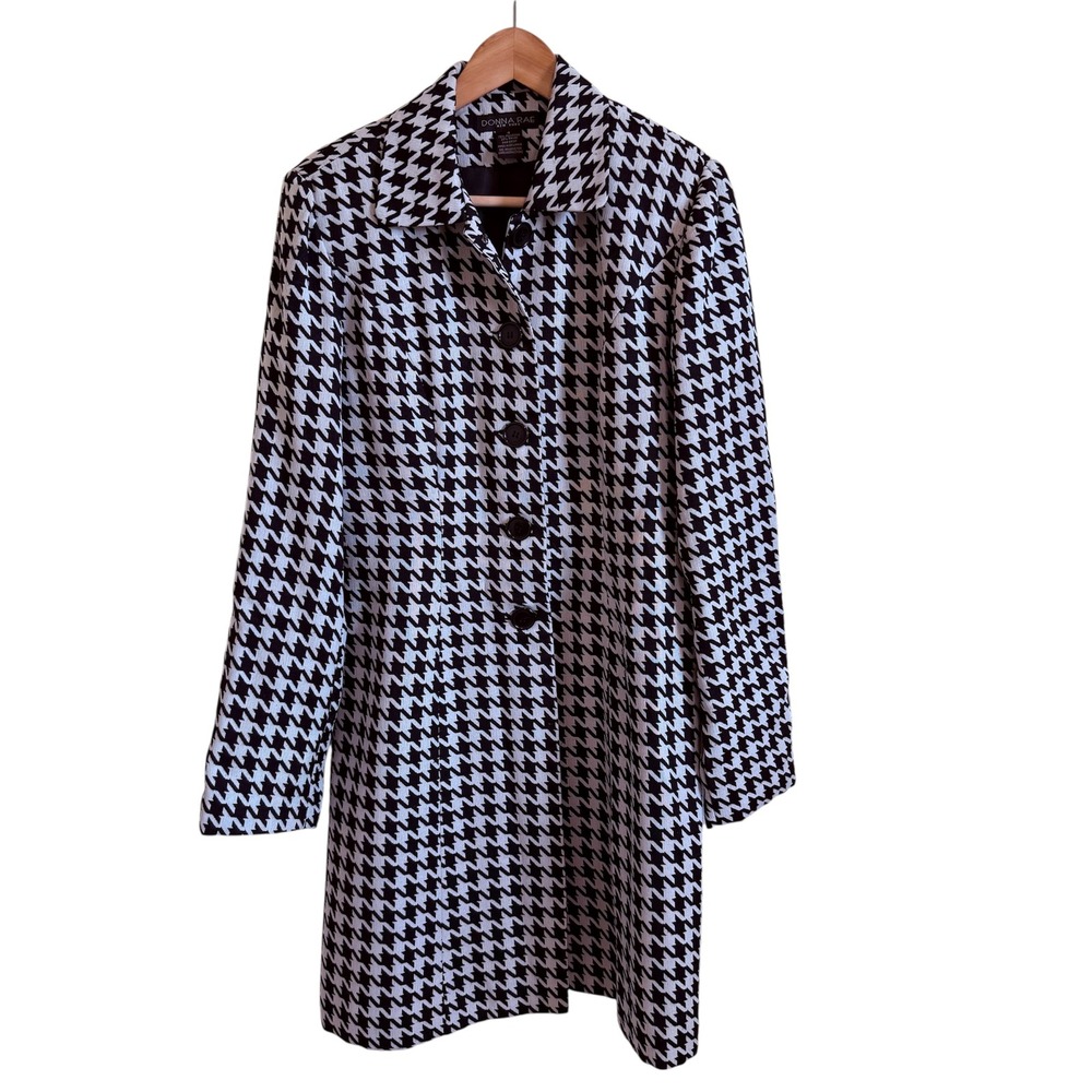 Donna Rae Houndstooth Print Coat Long Sleeve Career Wear Size 4‎